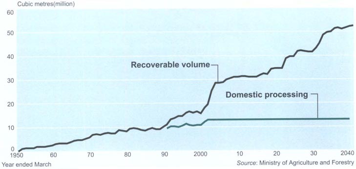 Past and future wood supplyForecast based on 40,000 hectares of new planting per year
